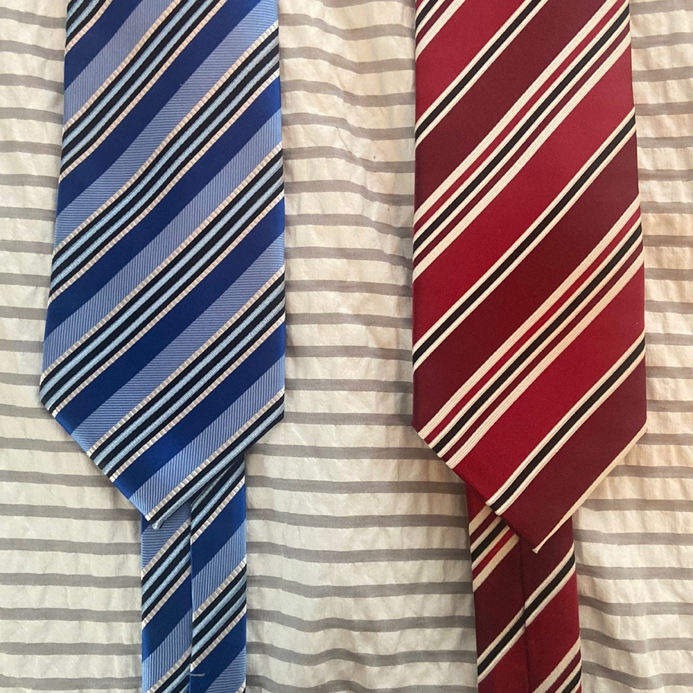 [2 FOR 1] Stafford Performance Men's Striped Dress Ties (Red and Blue)